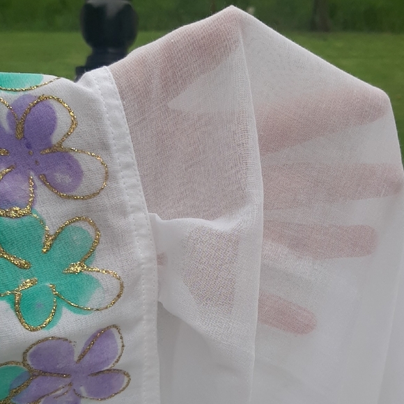 VintageGOLD METALIC Foral SHEER Women's Blouse - Picture 4 of 10